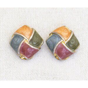 Vintage Spiral Multicolor Geometric Stylish Clip On Earrings - AB2